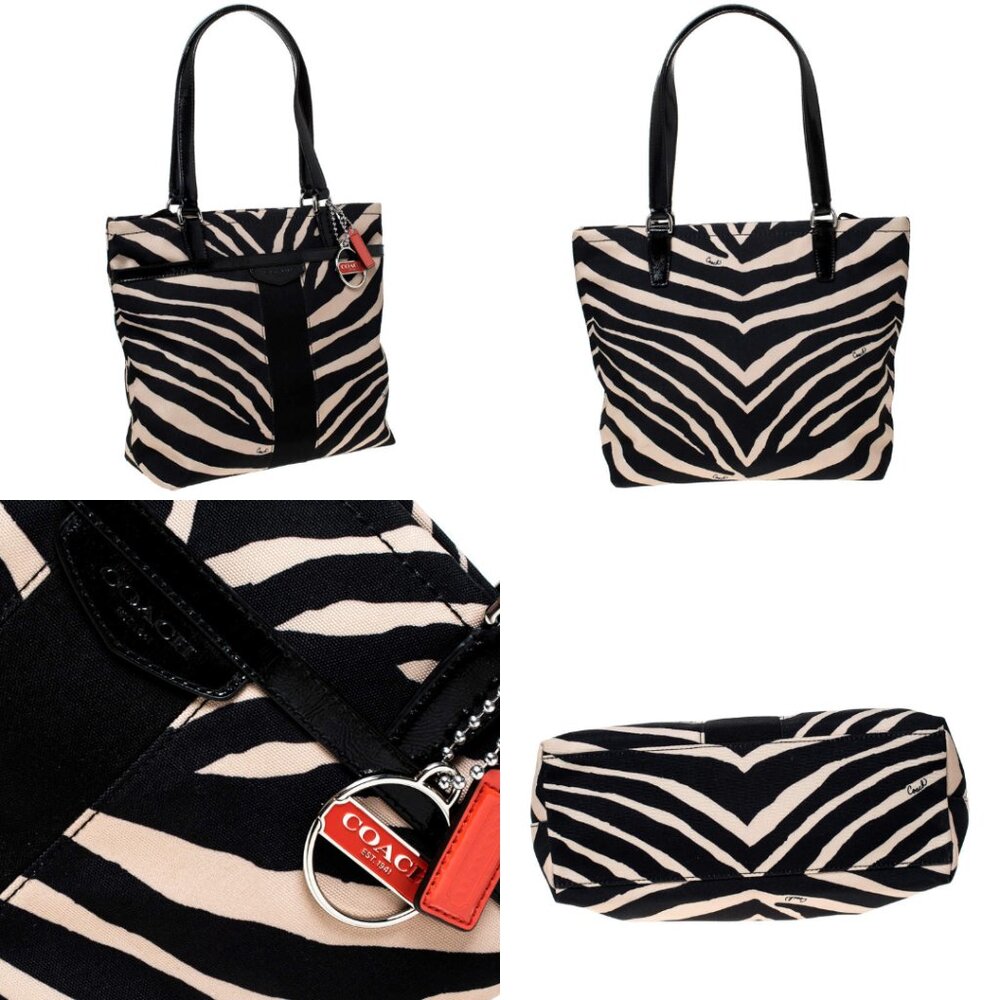 Coach Zebra Print Canvas Tote Purse K1380-F23283 Black and Tan - Picture 2 of 13